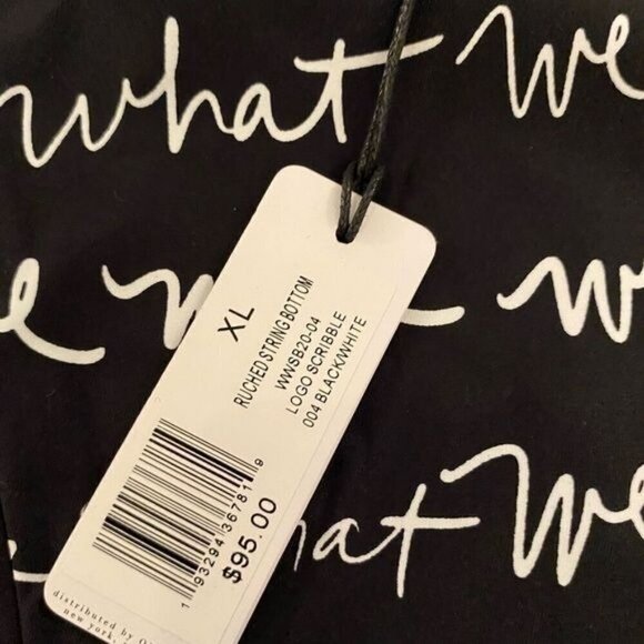 WEWOREWHAT Ruched String Logo Bikini Bottom in Black White XL - Picture 5 of 8